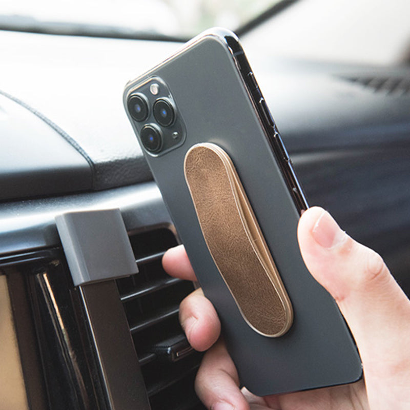 GadgetKing Telefoonhouder & Vingerhouder – Selfie Grip - Suede Look – Bruin